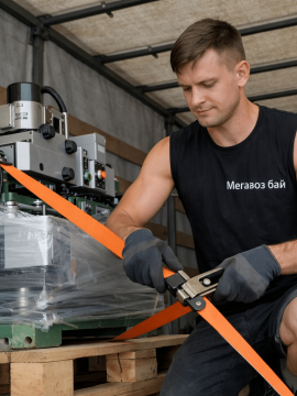 Водитель компании мегавоз бай учит как правильно и надёжно закрепить груз в машине